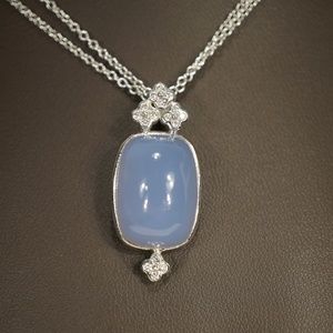 14KW Gold Genuine Blue Moonstone & Diamond Pendant